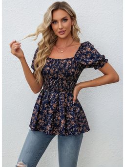 PARTIQ - Womens Square Neck Holiday Top - Blue