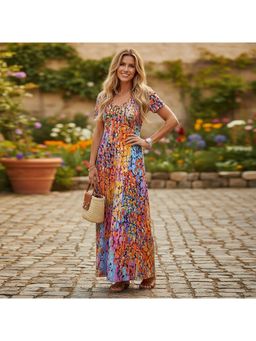 PARTIQ - Womens New Printed Short Sleeve Womens Dress - Coral