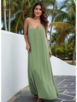 PARTIQ - Womens Elegant Solid Slip Dress - Green