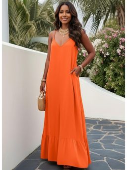 PARTIQ - Womens Elegant Solid Slip Dress - Red