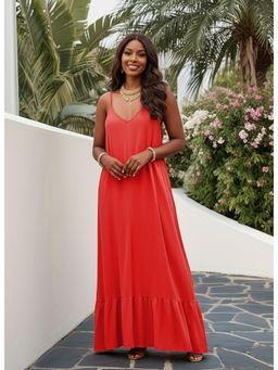 PARTIQ - Womens Elegant Solid Slip Dress - Red