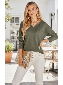 PARTIQ - Womens Pocket Detailing Knitted Full Sleeves Top - Green