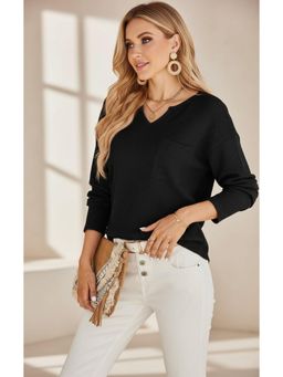 PARTIQ - Womens Pocket Detailing Knitted Full Sleeves Top - Black