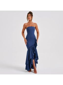 PARTIQ - Womens Elegant Bandeau Slit Dress - Blue