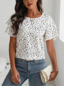 PARTIQ - Womens Princess Polka Dot Print Top - White