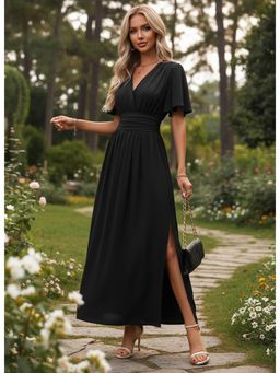 PARTIQ - Womens Flying Sleeves High Slit Dress - Black