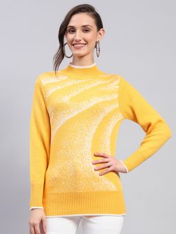 Monte Carlo - Women's Self Design Yellow High Neck Full Sleeve Top