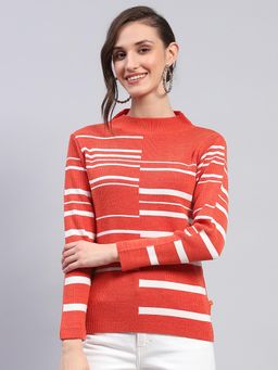 Monte Carlo - Women's Self Design Orange High Neck Full Sleeve Top