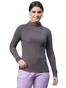 Global Republic - Women Grey & Lilac Jacquard Slim Fit Polyester Top