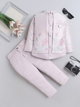 FOURFOLDS - Pink Floral Sherwani with Nehru Jacket and Trouser