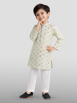 JBN Creation - Off White Embroidered Kurta and Pyjama
