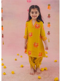 RATAN JAIPUR - Mustard Floral Kurta and Dhoti