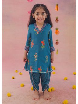 RATAN JAIPUR - Teal Floral Kurta and Dhoti
