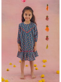 RATAN JAIPUR - Teal Floral Dress