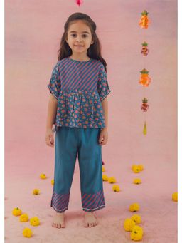 RATAN JAIPUR - Teal Floral Kaftan and Pant