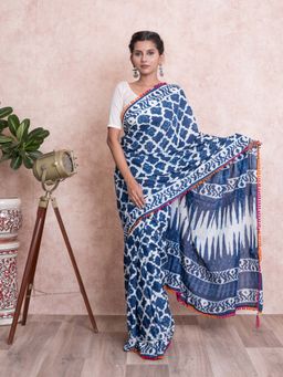 KISHORI - Womens Abstract Print Cotton Saree with Blouse Piece with Semi-Stitched