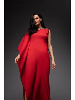Neha Gursahani - Ox Red Draped Maxi Kaftan Dress