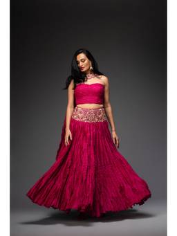 Neha Gursahani - Magenta Embroidered Lehenga with Blouse and Dupatta