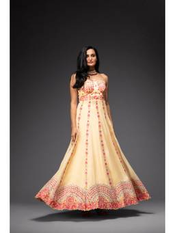 Neha Gursahani - Pale Yellow Embroidered Maxi Dress