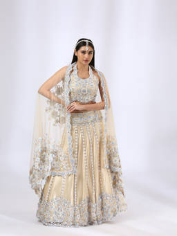 Neha Gursahani - Beige Embroidered Lehenga with Blouse and Dupatta