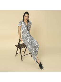 Neha Gursahani - Embroidered Fish Print Cuckoon Multi-Color Maxi Dress