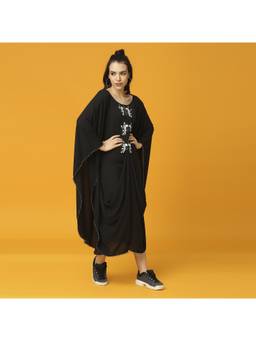 Neha Gursahani - Pre Draped Black Embroidered Kaftan