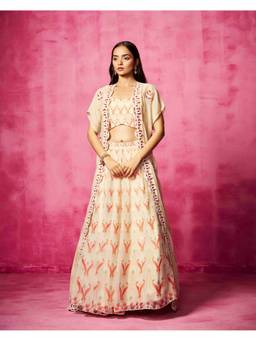 Neha Gursahani - Printed Pink Lehenga with Blouse and Jacket