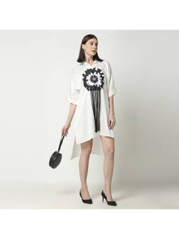 Neha Gursahani - Long Short Shirt White Mini Dress