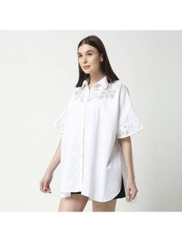 Neha Gursahani - Ivory Cutwork Kaftan Shirt