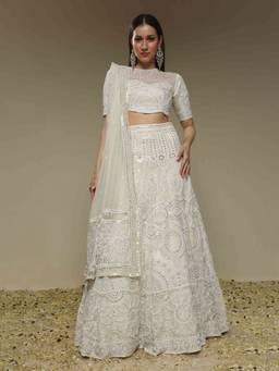 Neha Gursahani - Ivory Embroidered Lehenga with Blouse and Dupatta