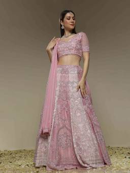 Neha Gursahani - Two Tone Panelled Embroidered Pink Lehenga with Blouse and Dupatta