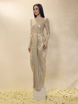 Neha Gursahani - Gold Lycra Draped Gown