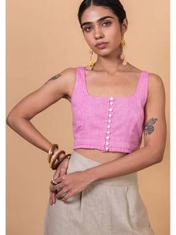 Okhai - Pink Rose Pure Cotton Sleeveless Pink Blouse
