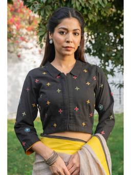 Rangsutra - Paheli Black Shirt-Collar Cotton Blouse