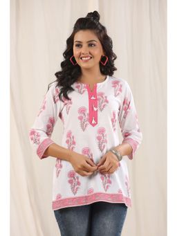 Rain & Rainbow - Fuchsia Ethnic Motifs Printed Pure Cotton Kurti