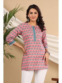 Rain & Rainbow - Pink Ethnic Motifs Printed Pure Cotton Kurti