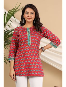 Rain & Rainbow - Fuchsia Ethnic Motifs Printed Pure Cotton Kurti