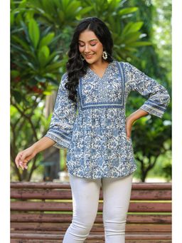 Rain & Rainbow - Blue Floral Print Pure Cotton Top