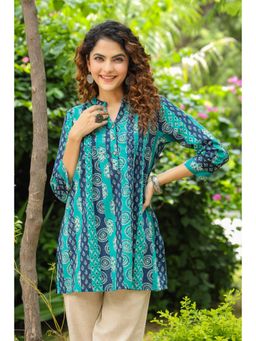 Rain & Rainbow - Green Ethnic Motifs Printed Pure Cotton Kurti