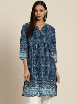 Rain & Rainbow - Navy Blue Ethnic Motifs Printed Cotton Tunic