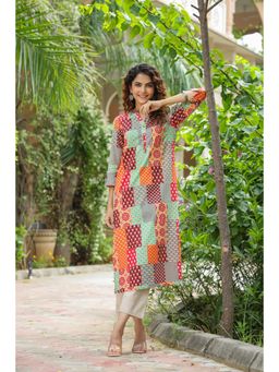 Rain & Rainbow - Multi Patch Printed A-Line Kurta