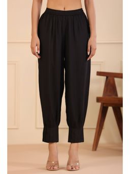 Rain & Rainbow - Black Solid Viscose Rayon Cropped Afghan Salwar