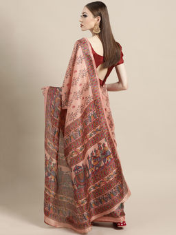 Sareemall - Mauve Festive Wear Tussar Silk Printed Saree With Unstitched Blouse with Unstitched