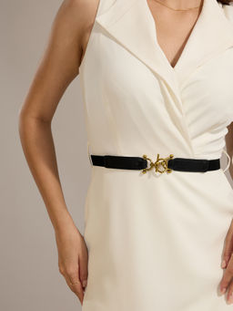 Twenty Dresses by Nykaa Fashion - Black Textured Thin Elastic Waist Belt