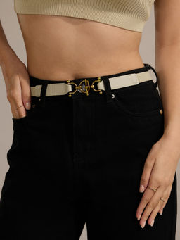 Twenty Dresses by Nykaa Fashion - Beige Textured Thin Elastic Waist Belt