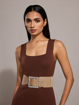Twenty Dresses by Nykaa Fashion - Beige Diamante Studded Buckle Waist Belt