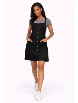 Tripursundari Fashion - Women's Black Pinafore Denim Dress