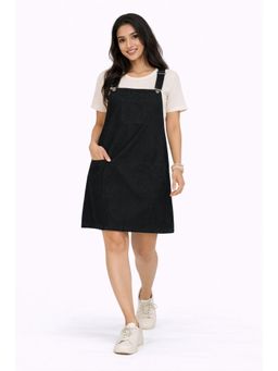 Tripursundari Fashion - Women's Black Denim Pinafore Dress