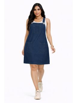 Tripursundari Fashion - Women's Navy Blue Denim Pinafore Dress