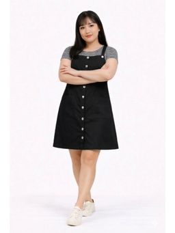 Tripursundari Fashion - Women's Black Pinafore Denim Dress